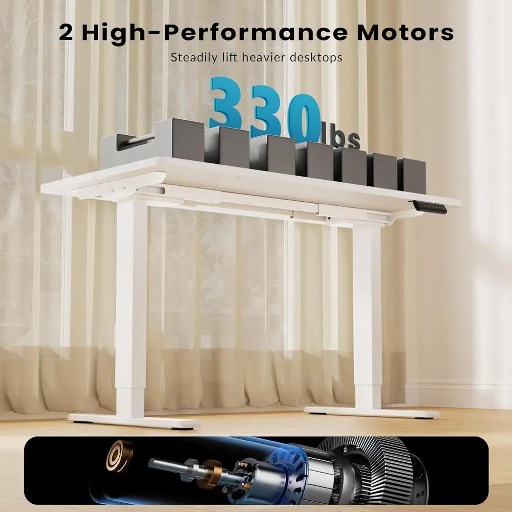 Estrutura de mesa elétrica ajustável em altura com motores duplos para mesas 40-90, predefinições de memória, apenas moldura branca