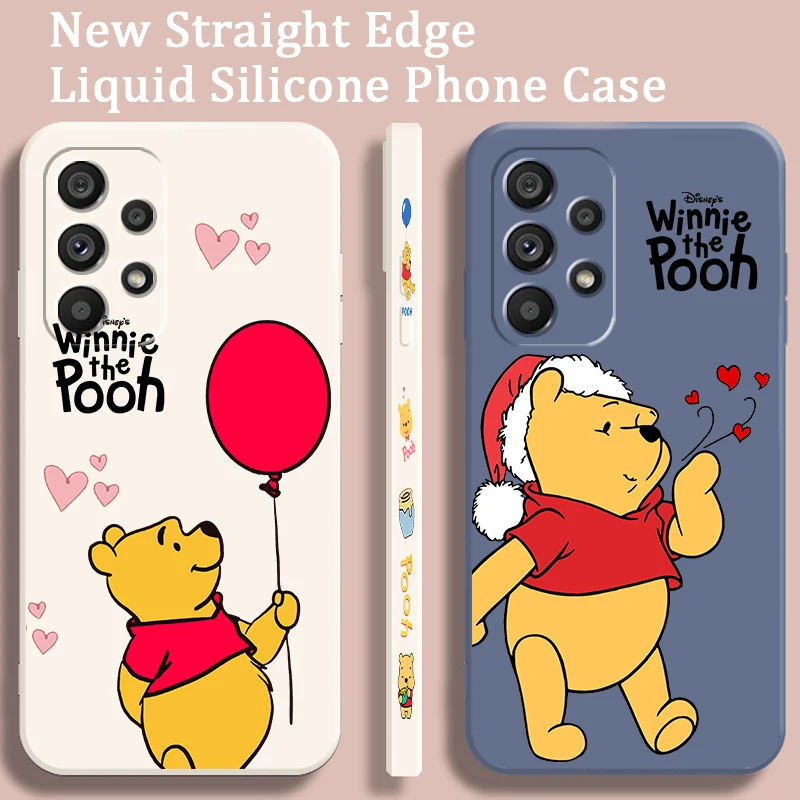 Disney Winnie Bear Cute Balloon Liquid Left Rope For Samsung Note 20 10 A54 A31 A14 A03 A22 A34 A04 A24 Ultra Plus 5G Back