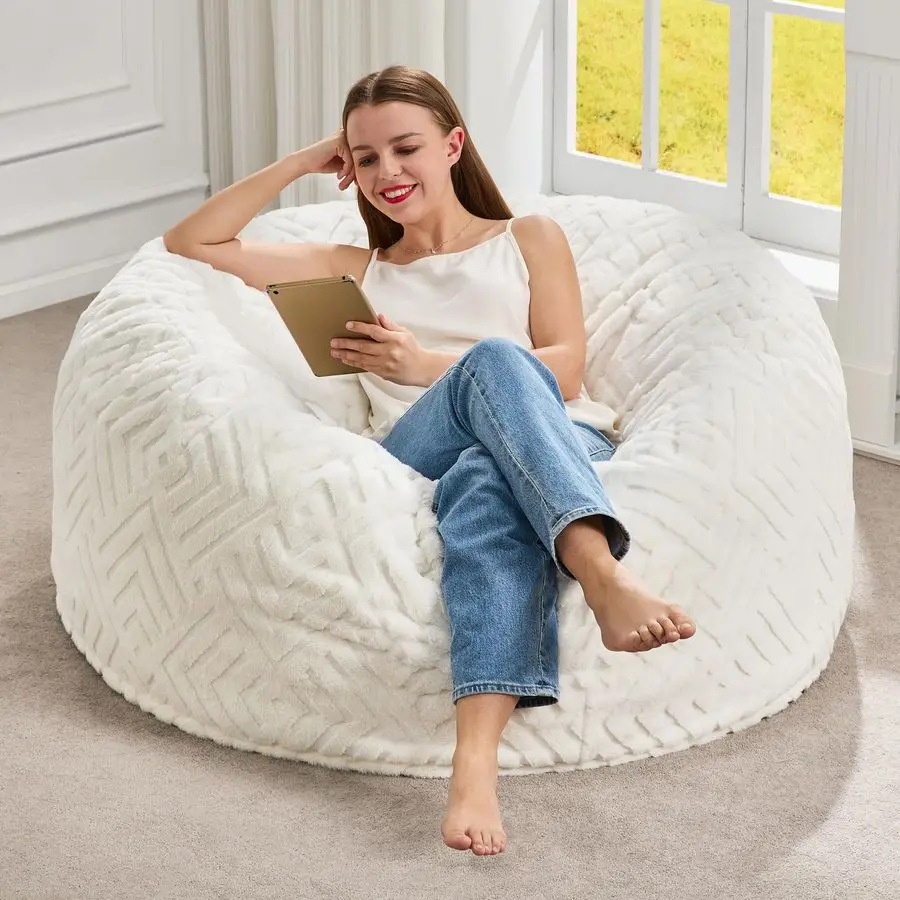 

Bean Bag Chairs Adults Beanbag Chair with Filler Large Bean Bags with Fluffy Embossed Cover, Giant Bean Bag Chairs for Adults Wh