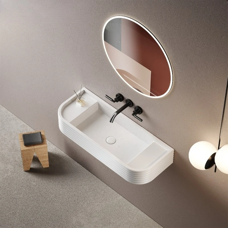 New Trend Original Design Wall-mounted Artificial Stone Concrete Wave Bathroom Sink Washbasin Washbasin