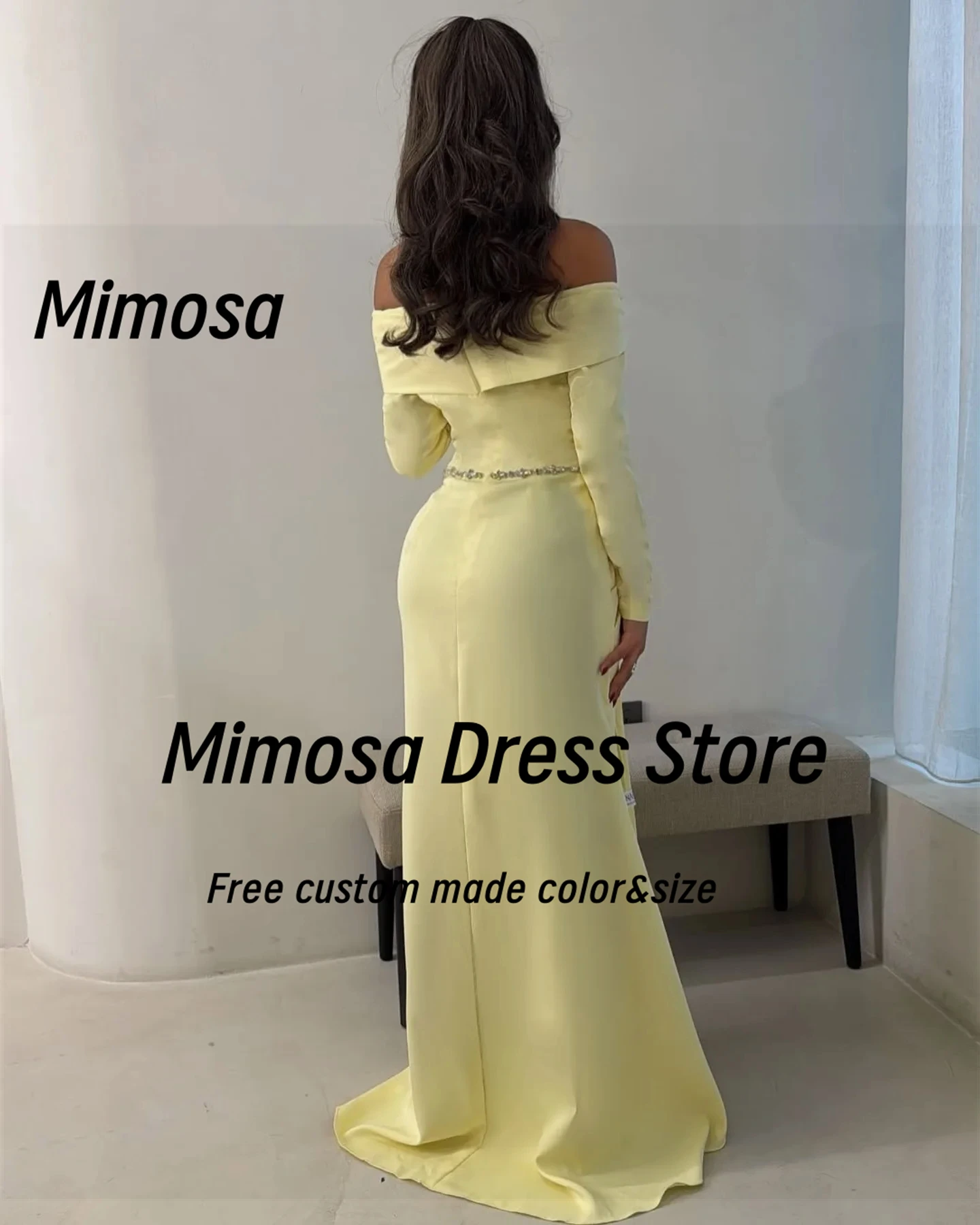 ميموزا قارب الرقبة فساتين لحضور الحفلات الموسيقية طويلة الأكمام فساتين السهرة الديكور وشاح Ruched Vestidos Des حفلة ملابس العروس فستان مخصص