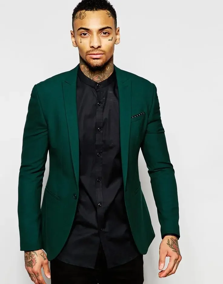 Green Men Suit Black Pant Slim Fit Elegant Blazer 2 Piece Groom Tuxedo Custom Prom Party Jacket Terno Masculino Costume Homme