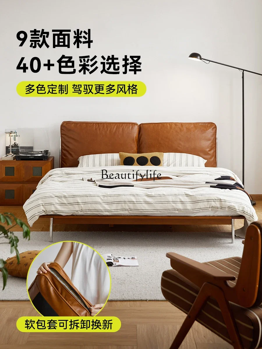 

yj21 Light Luxury Soft Bag Bed Modern Minimalist Leather Italian Soft Bag Bed