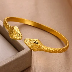 Vintage Double Head Snake Bangle Bracelet For Women Gold Color Stainless Steel Bracelets Charm Aesthetic Jewelry Party Gift