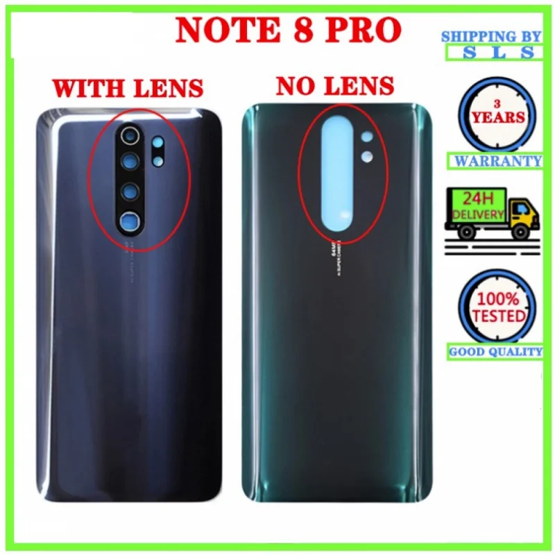 Back Housing For Xiaomi Redmi note 8 pro Back Battery Cover Glass Door Rear Housing case With Camera Lens Frame