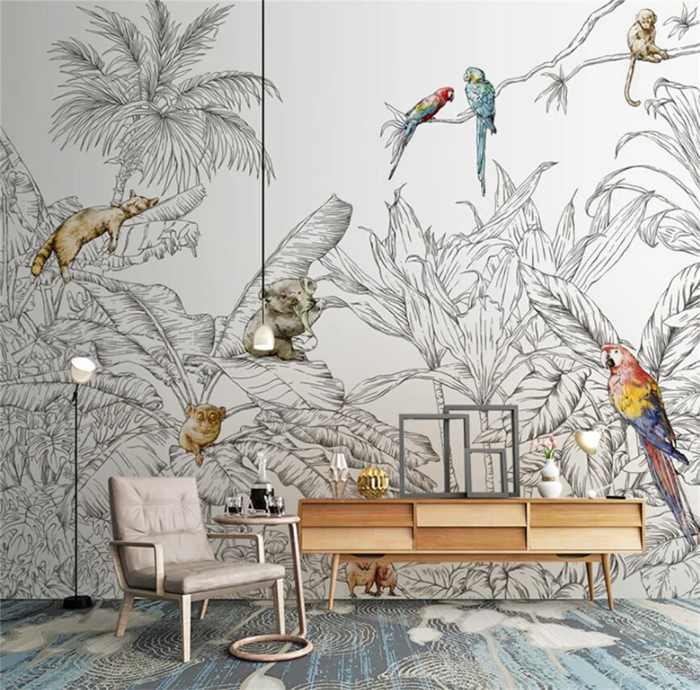 

Custom papel de parede 3D murals for tropical rain forest animals wallpapers for living room dining room background 3D wallpaper