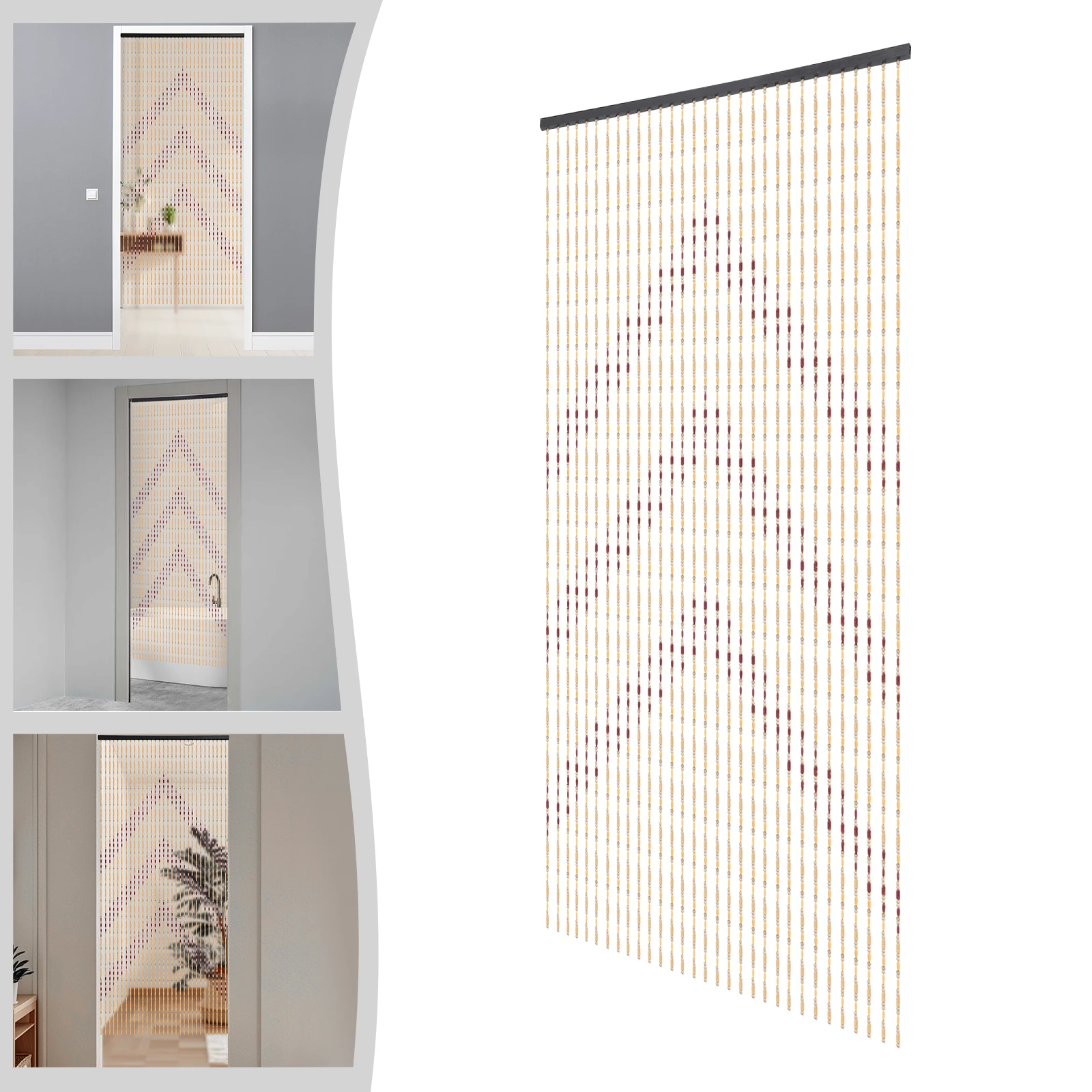 

Wood and Bamboo Beaded Curtain for Doorway Room Divider,Beaded Curtain for Doorway, Door Beads Curtain