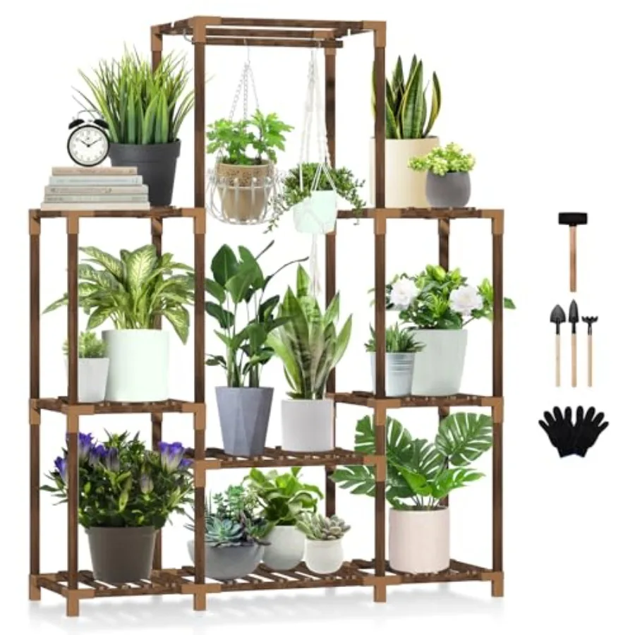 

Подставка для растений в помещении и на открытом воздухе, высокая полка для нескольких растений, 8 ярусов, 12 горшков, большая стойка, угловая стойка из соснового дерева, держатель для цветов