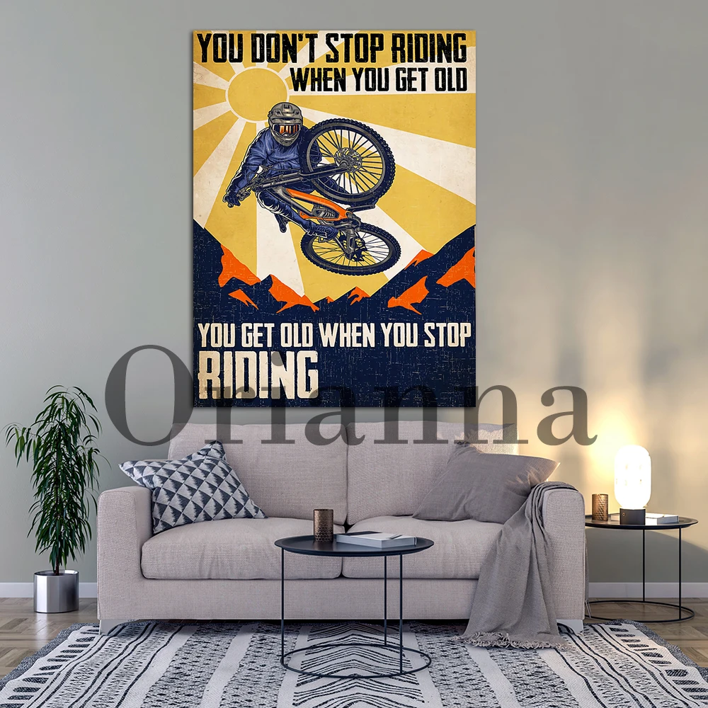 The Man Riding A Bicycle Print Art, You Don’T Stop Riding When You Get Old Poster, Bicycle Art Boho Sun Poster, Bicycle Wall Art