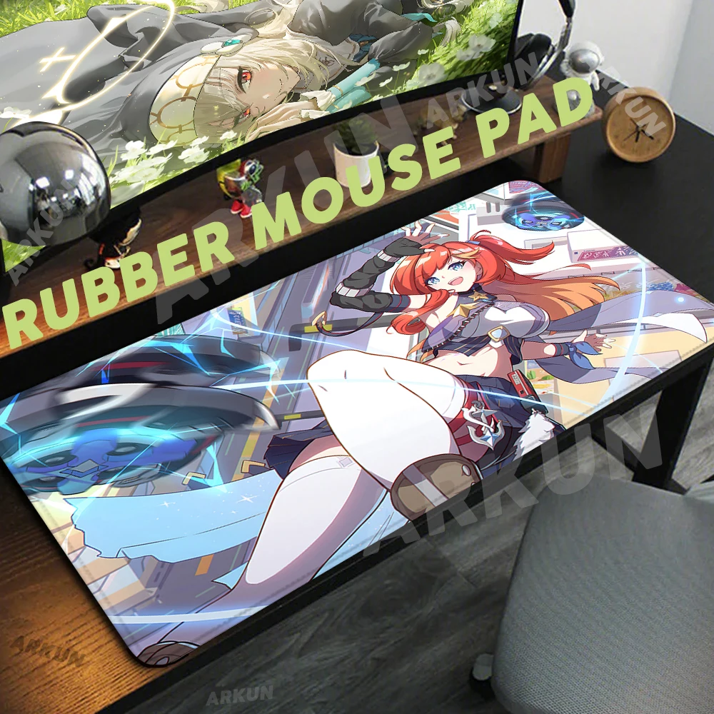 Tapis de souris Senadina Honkai Impact merveilleuse, 900x400, Kawaii, mignon, populaire, tapis de jeu, ordinateur, média, doux, accessoires de bureau, polymères de bureau