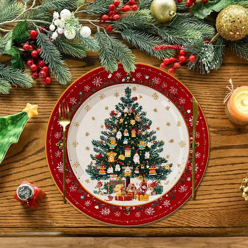 VIKAMA 4-teilige Weihnachtsbaum-Untersetzer aus Plüsch, Familientreffen, Weihnachtsfeier, Urlaub, Tischdekoration und Zubehör