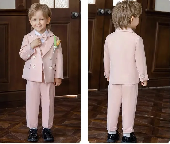 Children Pink Elegant Photography Suit Boys Piano Ceremony Costume Kids Birthday Wedding Party Dress Performance Stage Tuxedo