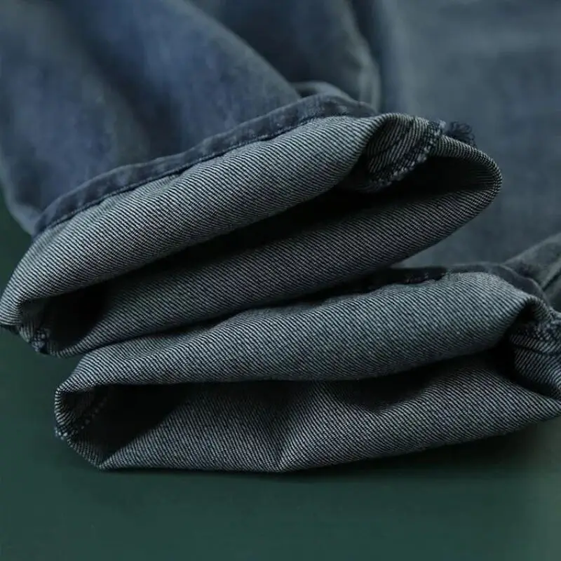Vintage dunkle Denim-Hose mit weitem Bein, elastische Taille, Harlem-Hose, lockere, weite Beinhose, Vintage-dunkle Denim-Hose