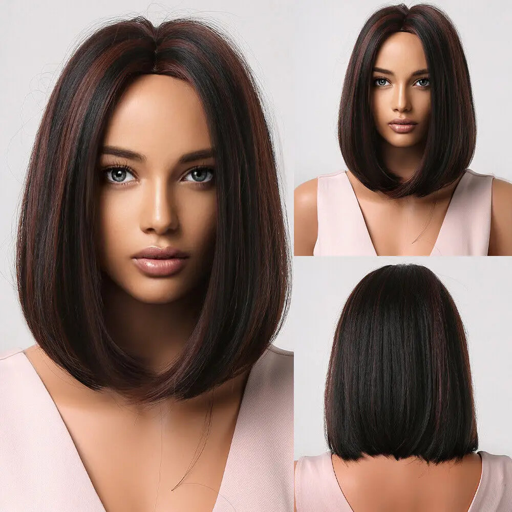 

Short Straight Daily Wig Black Highlight Red Mixed Bob Synthetic Wigs for Women