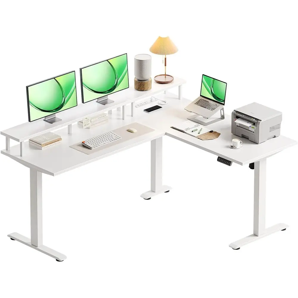 Electric L Shaped Standing Desk with Monitor Stand, 59 Inch Height Adjustable Corner Desk with Power Outlets, Large，Customized