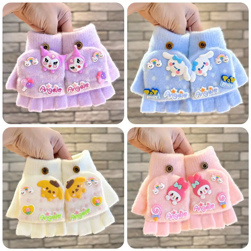 

For the Kromi children's gloves with flip-up covers, cartoon gloves, half-finger gloves for girls and boys, winter thick gloves