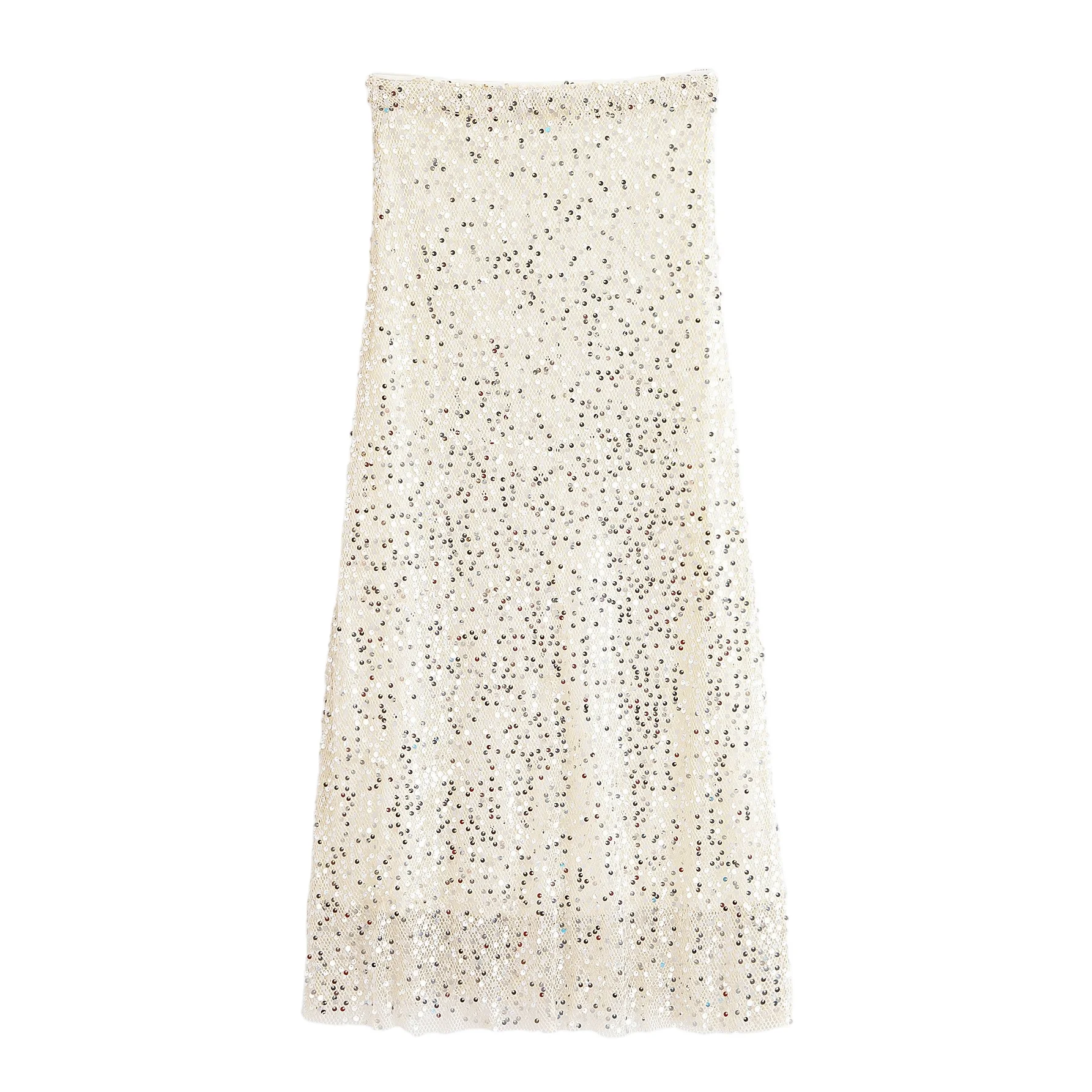 

PB&ZA2025 autumn new women's casual fashion simple fairy style slim sexy sequins high waist mid-length skirt