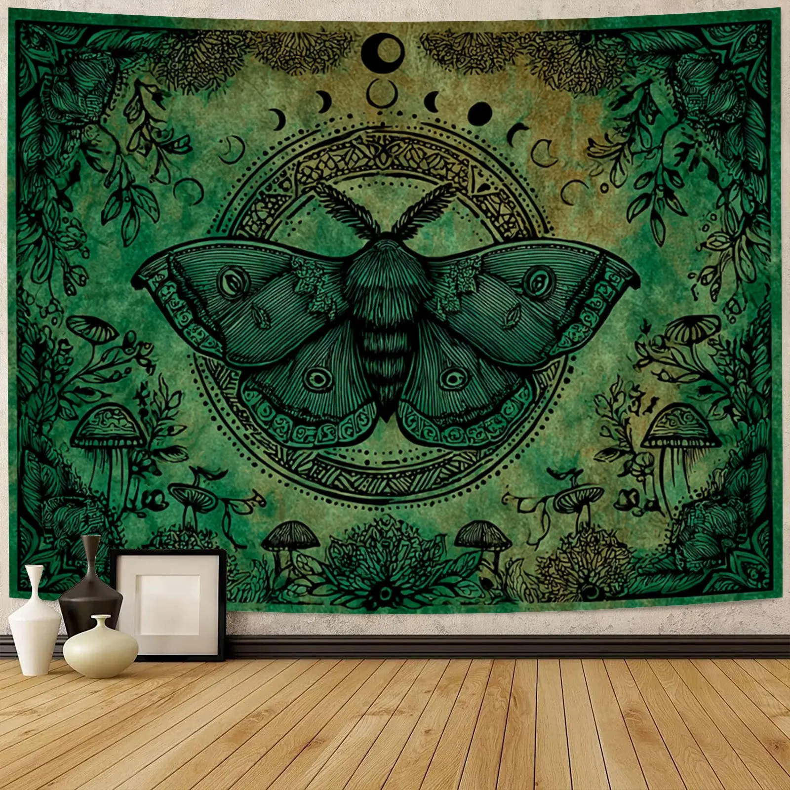 Boho Jungle Wall Tapestry Forest Nature Moth Butterfly Mandala Boho Chic Decoration Bohemian Aesthetic Home Decor Art Print