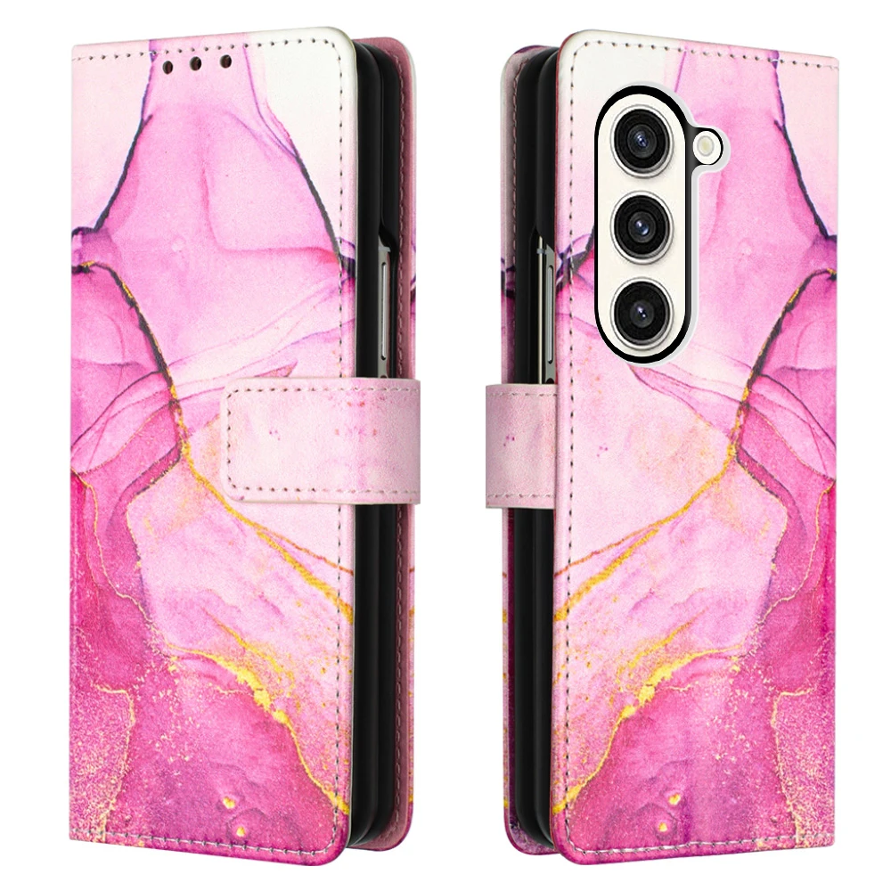 10pcs Marble Patterns Wallet PU Leather TPU Phone Cases Case For Samsung Galaxy Z Fold 6 5 4 Flip