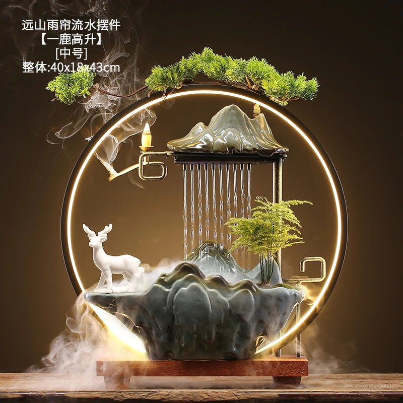 Lucky flowing water decoration creative Chinese rockery fountain circulating humidifier ceramic home office desktop opening gift