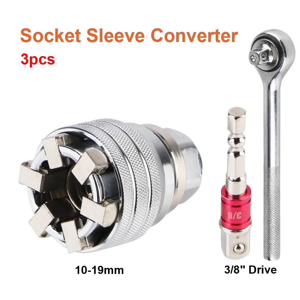 

Wrench Socket Sleeve Converter Multifunctional 3/8" Drive Wrench 10-19mm Adjustable Socket Adapter 3pcs