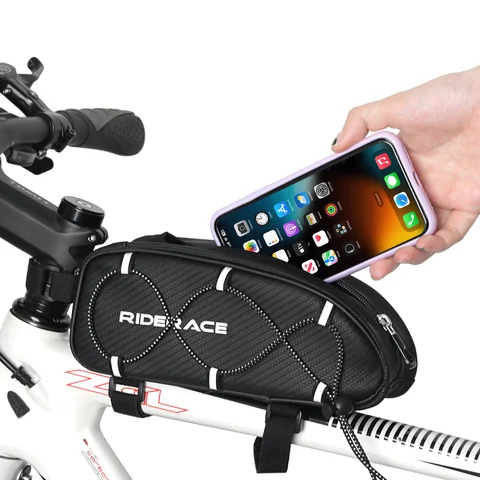 RIDERACE 자전거 탑 튜브 백, 휴대용 PU 방수, MTB 자갈 자전거 핸들 바, 프론트 백, 도로 사이클링 액세서리