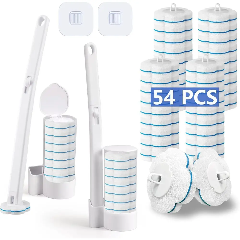 

Набор из 2-х туалетных щеток с держателем и 54 одноразовыми чистящими насадками для унитаза, система для чистки ванной комнаты и раковин