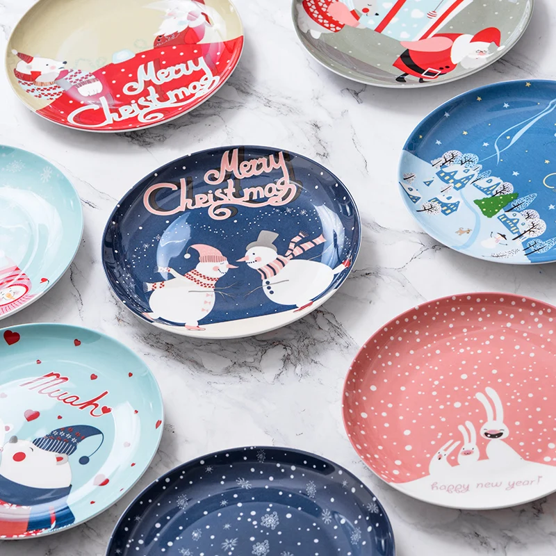 High Quality Wester Food Steak Bone China Dishes & Plates Ceramic In-glazed Decoration Round Dessert Christmas Gift New Year 1pc