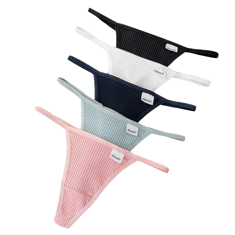 Women Sexy Panties Screw Thread Cotton Thongs Female Thin Belt G-strings Underwear Soft Breathable T-back Solid Lingerie