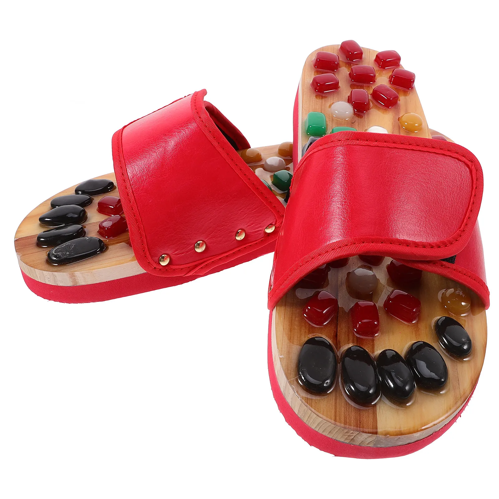 Massage Slippers Foot Acupoints Relax Sandals Size 39-40 Red Cobblestone Sole Comfortable Healthcare Foot Massage Shoes