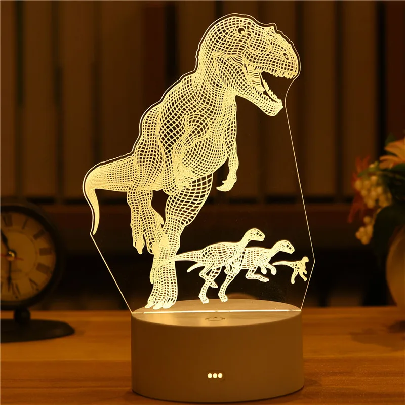 Lámpara de mesa LED 3D, luz nocturna alimentada por USB, dinosaurio acrílico, oso, decoración de boda, te amo, regalo de cumpleaños y Navidad