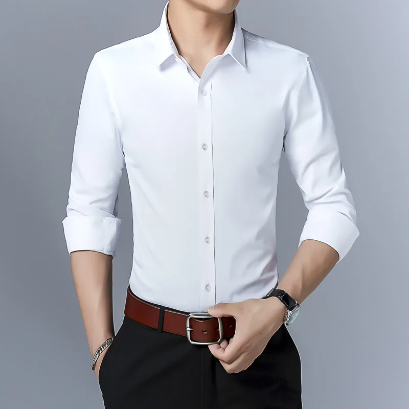 

Men's High-Quality Elastic Solid Color Long Sleeve Workwear Business Short Sleeve Shirt Korean Style for Spring And Autumn Short