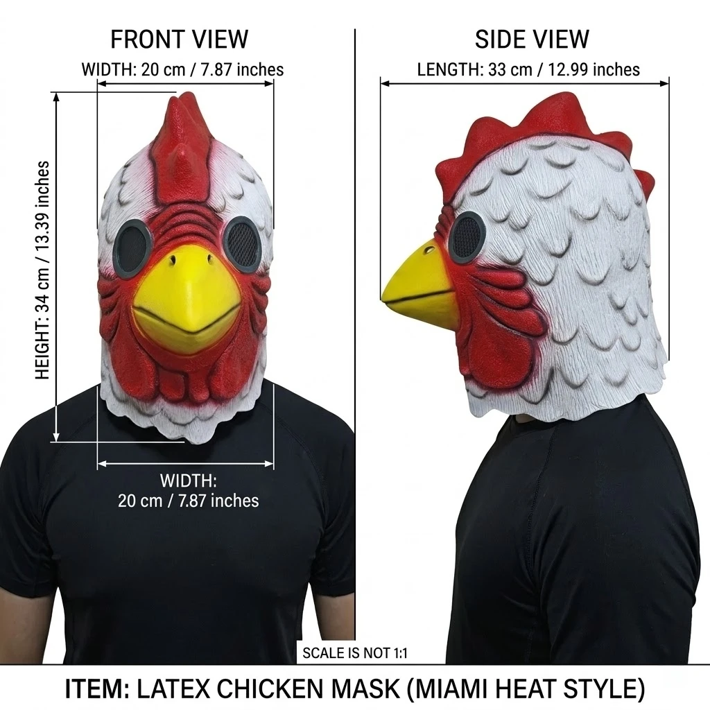 Latex Cartoon Rooster Head Cover Halloween Chicken Costume Mask Miami Cosplay Deluxe Cock Mask Animal Carnival Party Props image 2