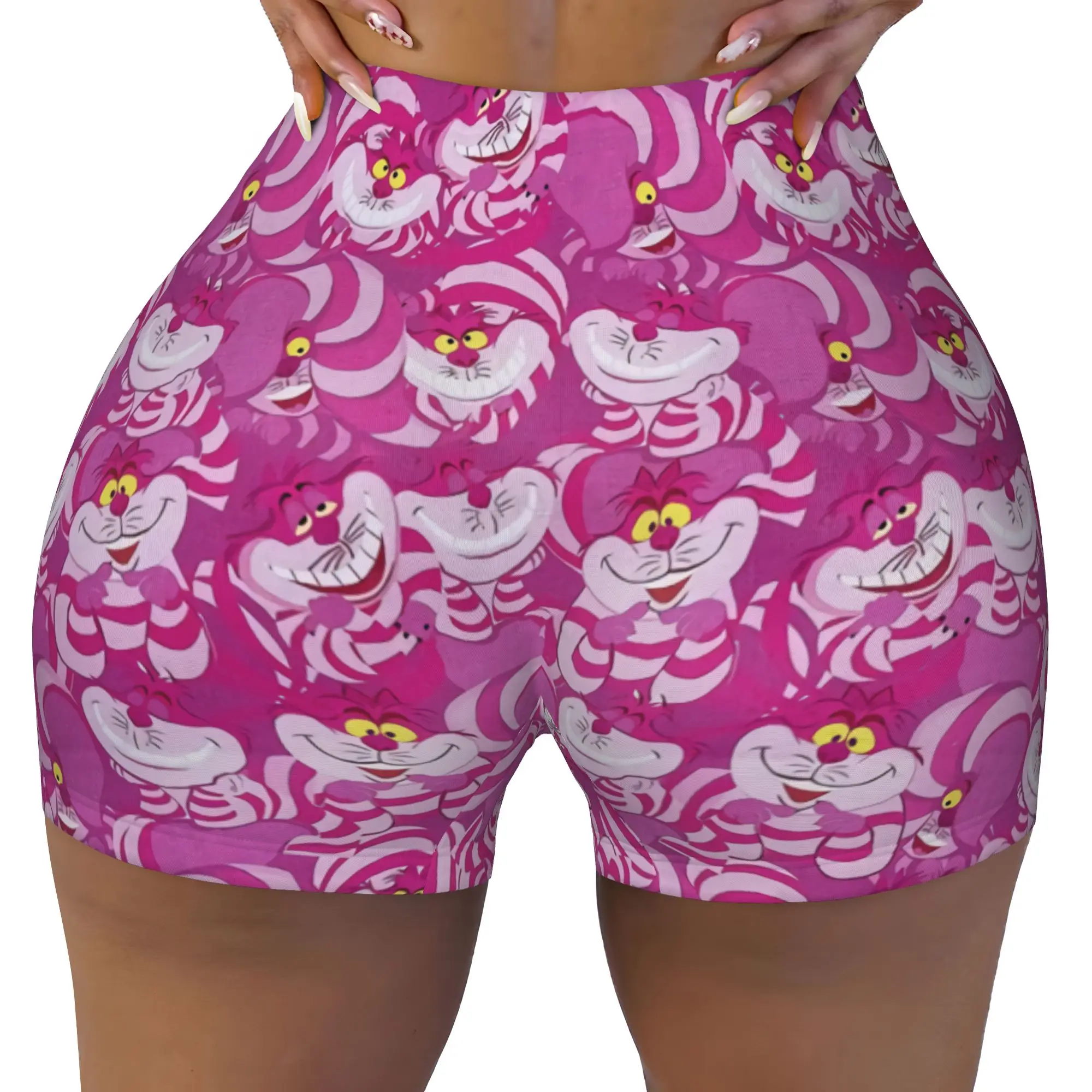 Custom Cheshires Anime Cat Workout Shorts for Women Cartoon Animal Gym Volleyball Running Yoga Shorts