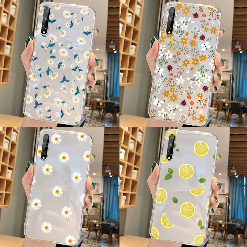 For Huawei Y6 Y7 Y8p Y6S 8A  Y6 Y7 Prime Y8P Y9 2019 P40 Lite E P30 Pro 9 Plus 9C Y7P Mate 20 Lite 20 Flowers Plants Clear Cover