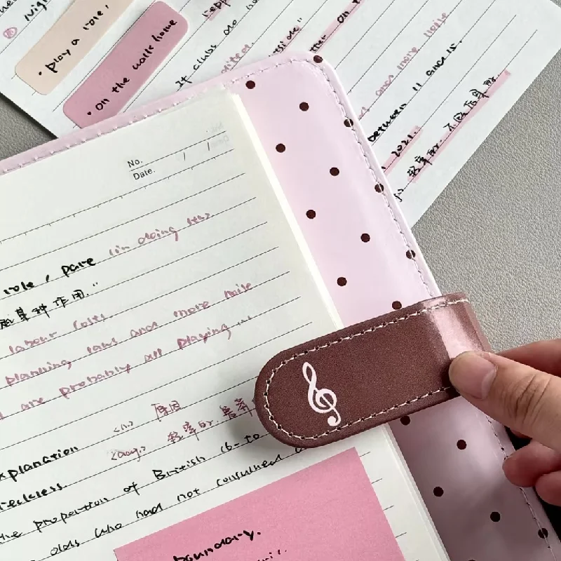 Cute Polka Dot Piano PU Leather Loose Leaf Binder Notebook Detachable Pages Portable Journal for School