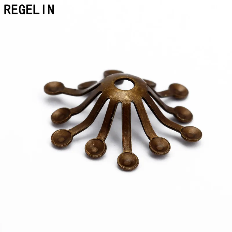 REGELIN Filigree Flowers Bead Cap Wraps Connectors Charms 100pcs/lot 13MM For Jewelry accessories Findings 4 Colors