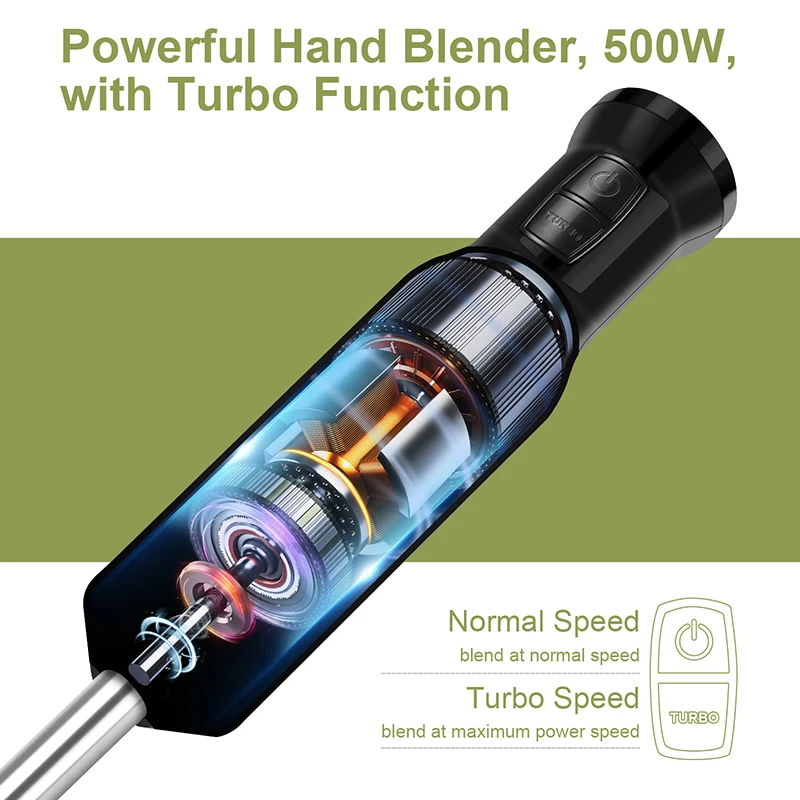Wancle 600W Electric Hand Immersion Blender Multifunctional Kitchen Mixer For Baby Food Vegetable Meat Grinder Turbo Function