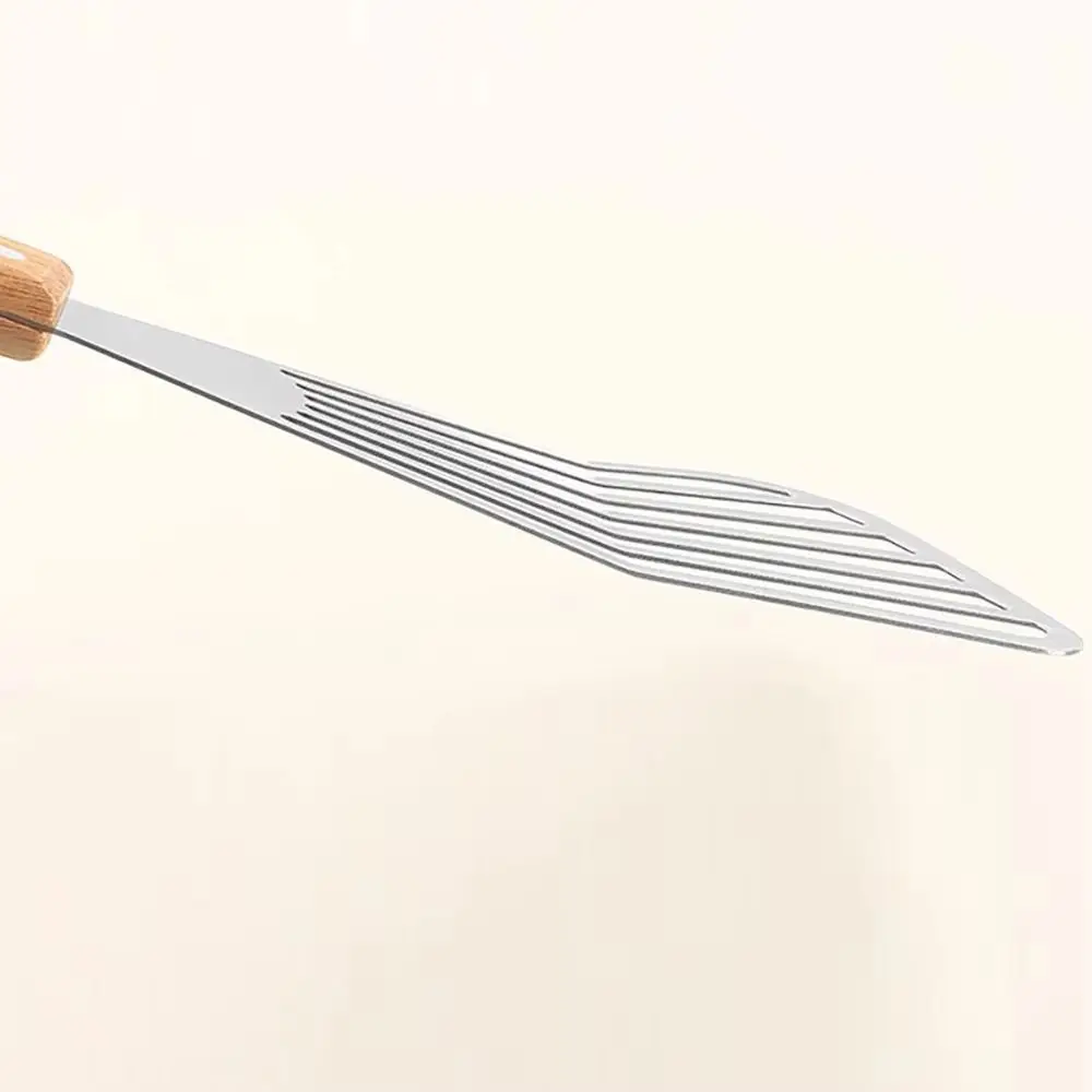 Stainless Steel Fish Frying Shovel Fan-shaped Wooden Handle Slotted Fish Turner Nonstick Hollow Flipping Frying Spatulas