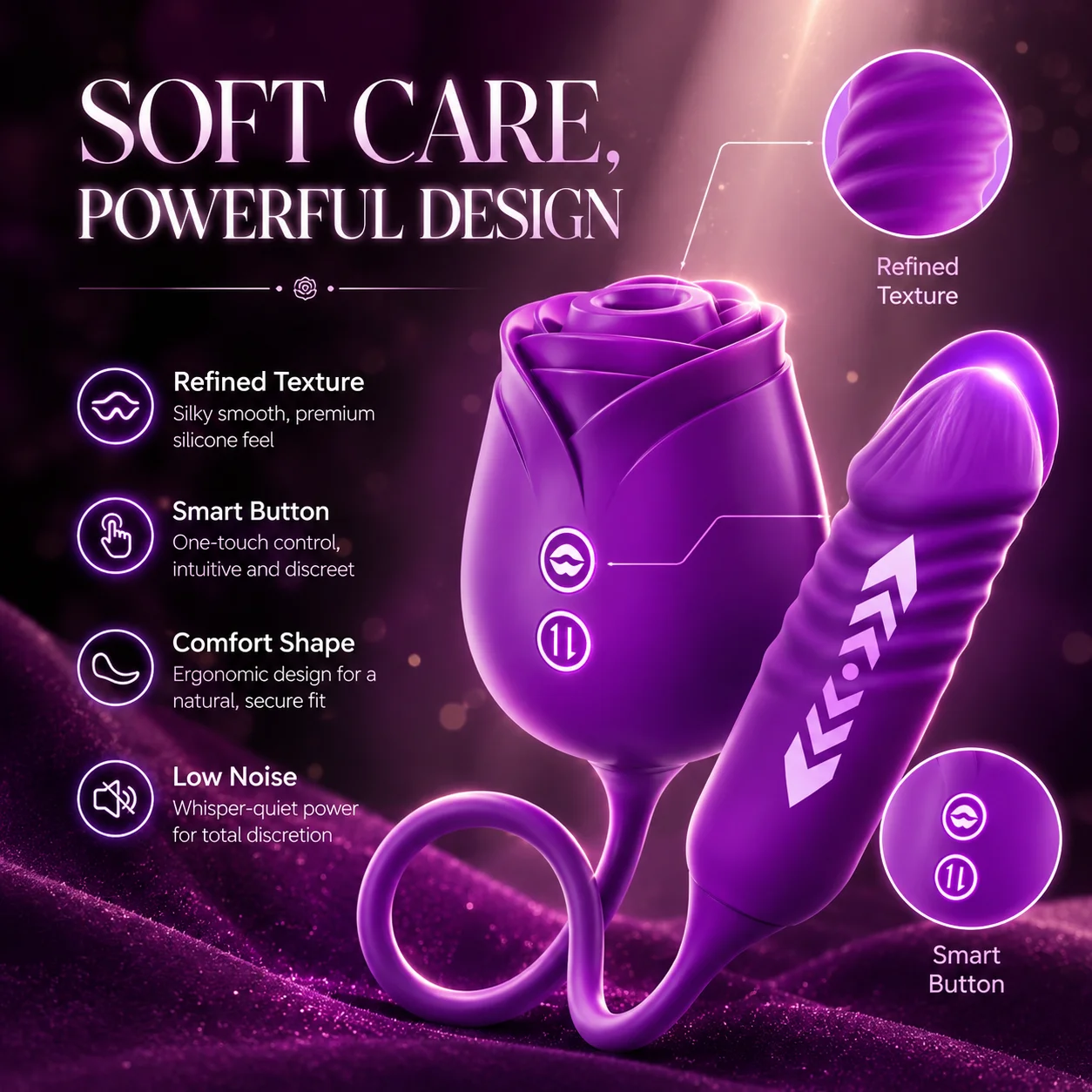 Rose Shaped Couples Vibrator for Women, Wearable Dual Stimulation Adult Toy, Soft Silicone Flexible Link Intimate Massager, Easy Control Self Care Gift view 5