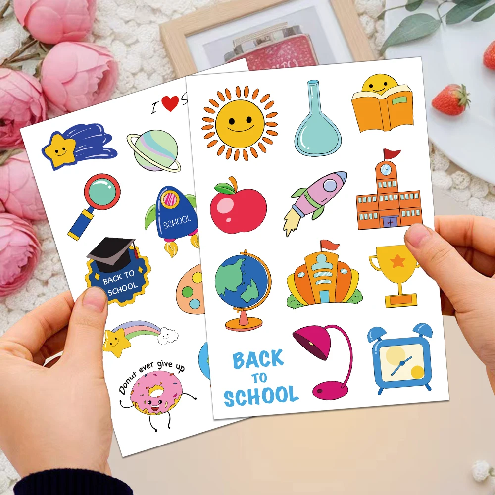 8枚のクリエイティブな新学期シーズン報酬ステッカー、アカウントデコレーション、DIY電話ケース、ウォーターカップ、防水ステッカー