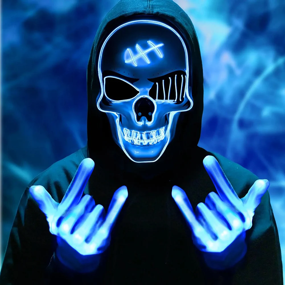 Halloween Horror Skull Mask Led Dark Glowing Cosplay Costume Props Scary Haunted House Atmosphere Scene Setup Halloween Themed