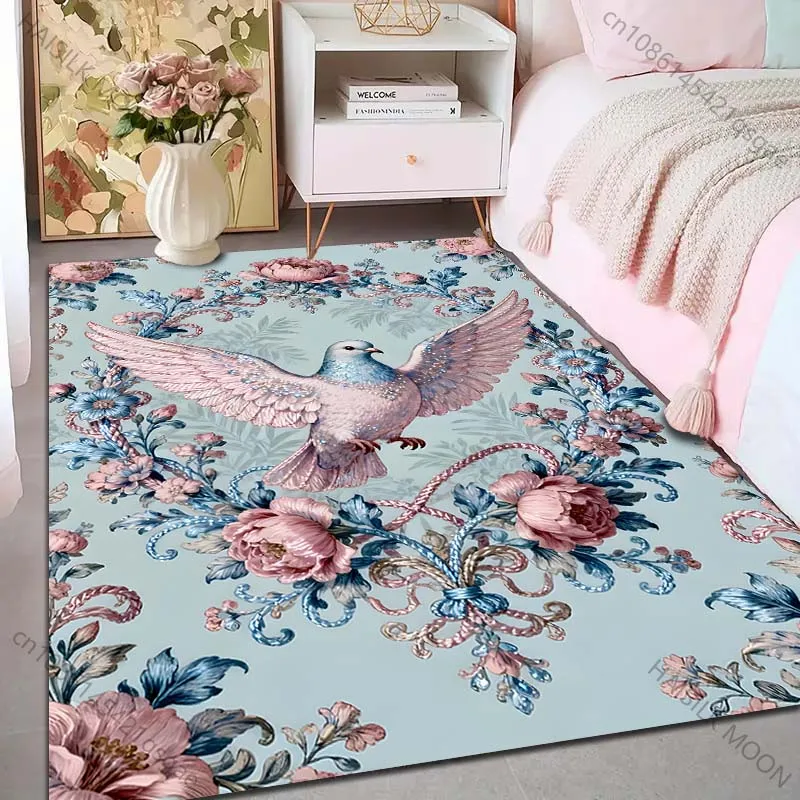 1PC Dove with floral decoration Pattern Rug Carpets for Bedroom Living Room Sofa Mat Creative Door Mat Cloakroom Home Decor