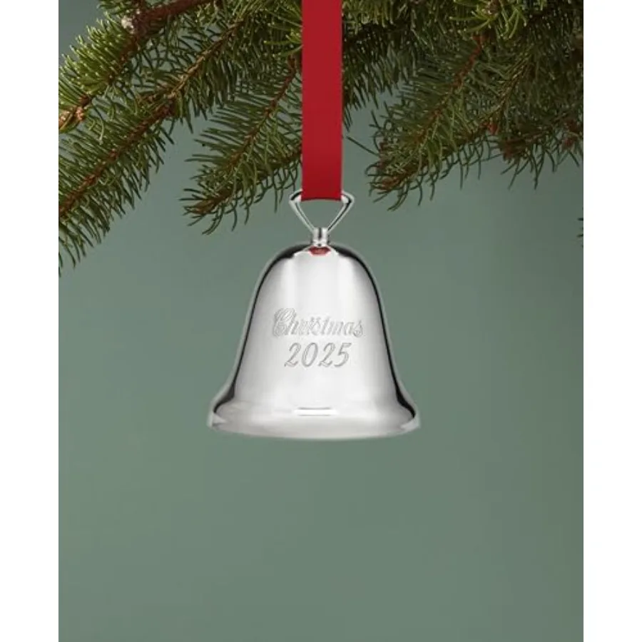 زينة جرس عيد الميلاد السنوي 2025 زينة فضية لزينة شجرة الشتاء تتضمن شريط أحمر للتعليق بشكل مثالي #3