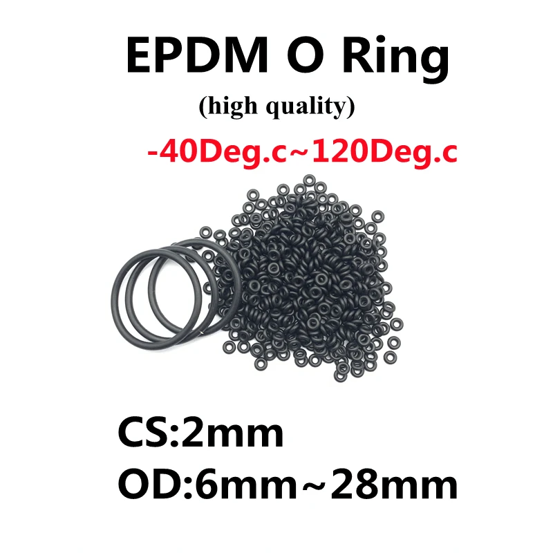 50Pcs O-Type Ring Seal Gasket CS 2mm OD 6 ~ 28mm EPDM Rubber Insulated Waterproof Washer Round Shape Nontoxic