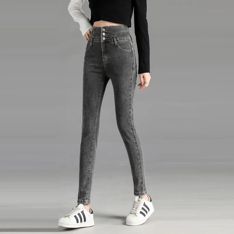 

Fashionable Solid Color Denim Pants for Ladies, High Rise Skinny Jeans with Stretchable Fabric Stretch Jeans