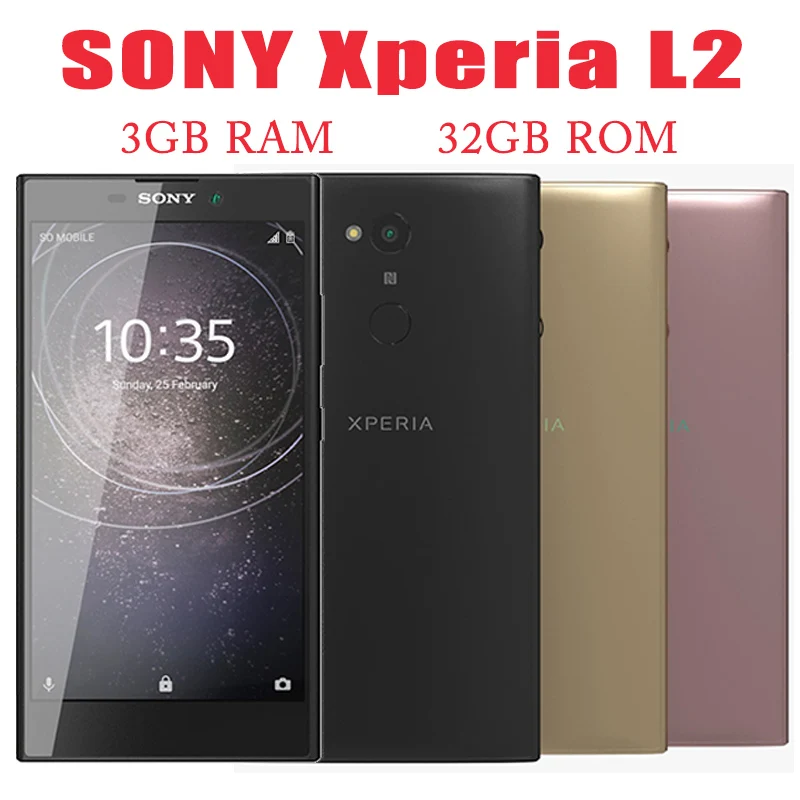هاتف Sony Xperia L2 الأصلي غير مقفول بشاشة 5.5 بوصة وذاكرة وصول عشوائي 3 جيجابايت + 32 جيجابايت ROM هاتف محمول بشريحتين فردي/مزدوج 13 ميجابكسل + 8 ميجابكسل هاتف أندرويد L2 l2 #1