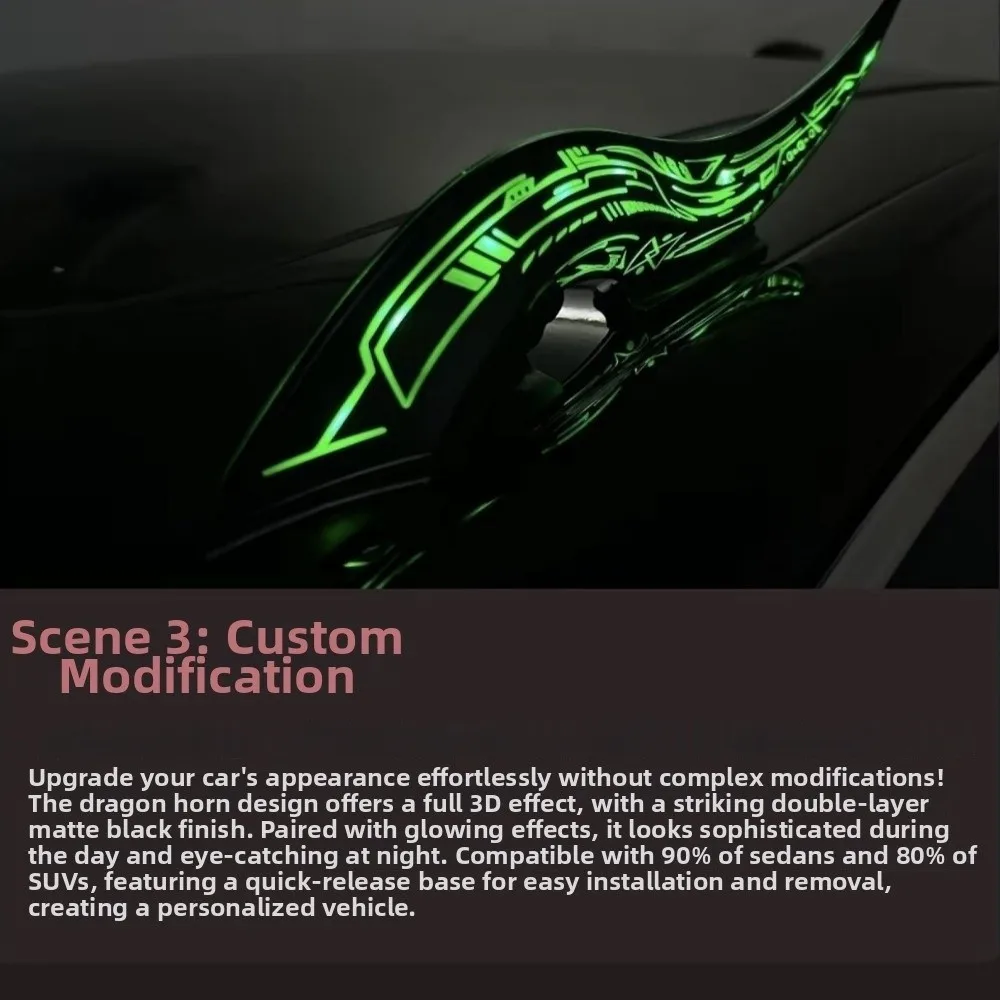 32 LED Light Modes Dragon Horn Car Roof Fins Waterproof Drill-Free Installation Auto Decoration Light Touch Dimmable
