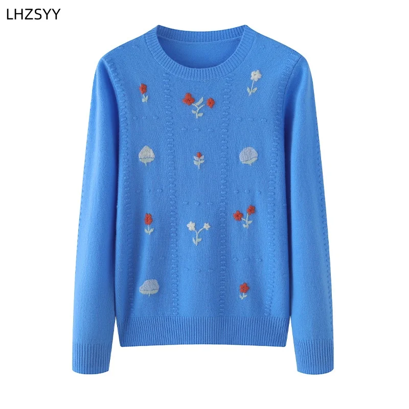 LHZSYY Autumn Winter Inlaid 100%Pure Cashmere Sweater Ladies Fashion Pullover High-End Loose Jacket Blouse Warm Joker Base Shirt