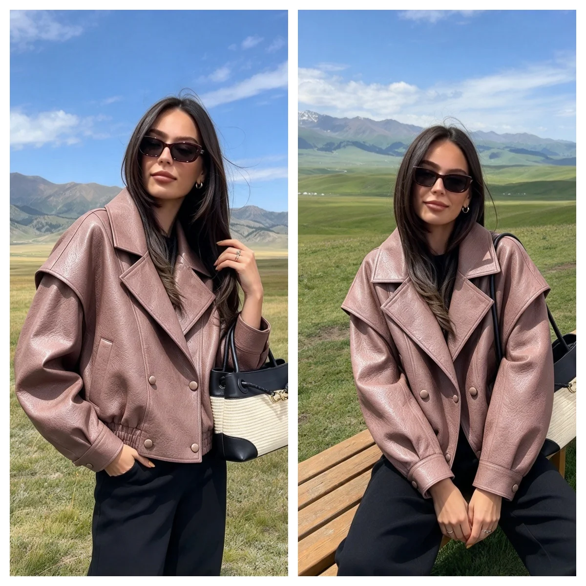 Guobioziy Women's Jacket 2026 Fall/Winter New Arrival Fashionable European and American Style Loose Leather-Effect Bomber Jacket